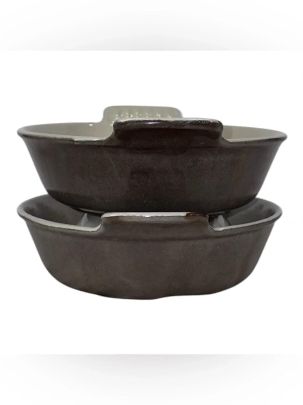 2 Vintage LE CREUSET 20 Cast Iron Enameled Au Gratin Baking Dish Brown France